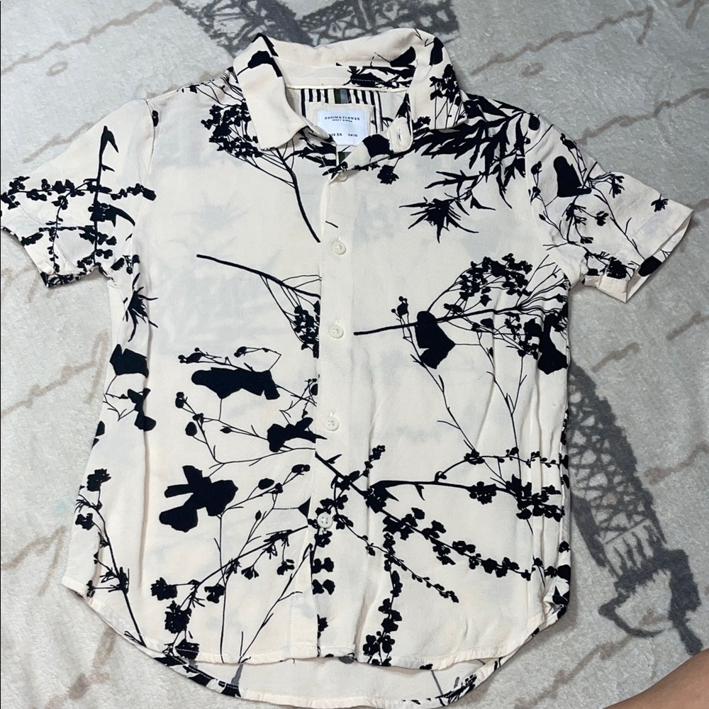 Denim & Flower Black and Cream Floral Kids Shirt
